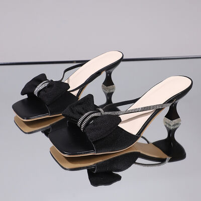 Bow Rhinestone Open-Toe Heels