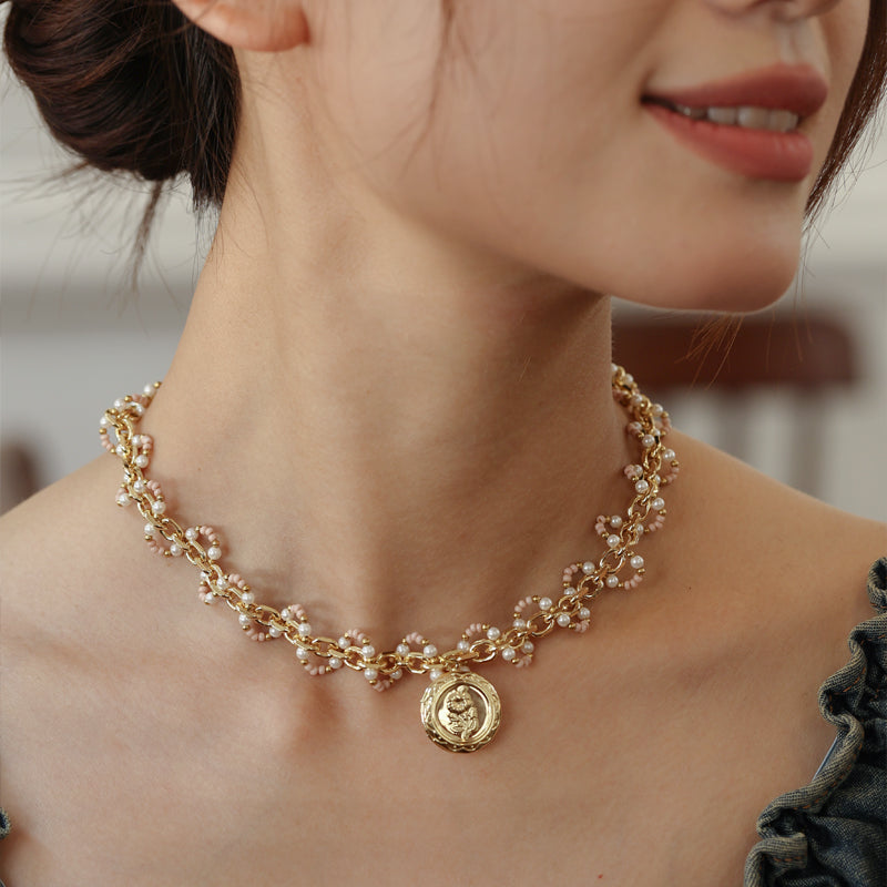 Roselle Wave Medallion Necklace