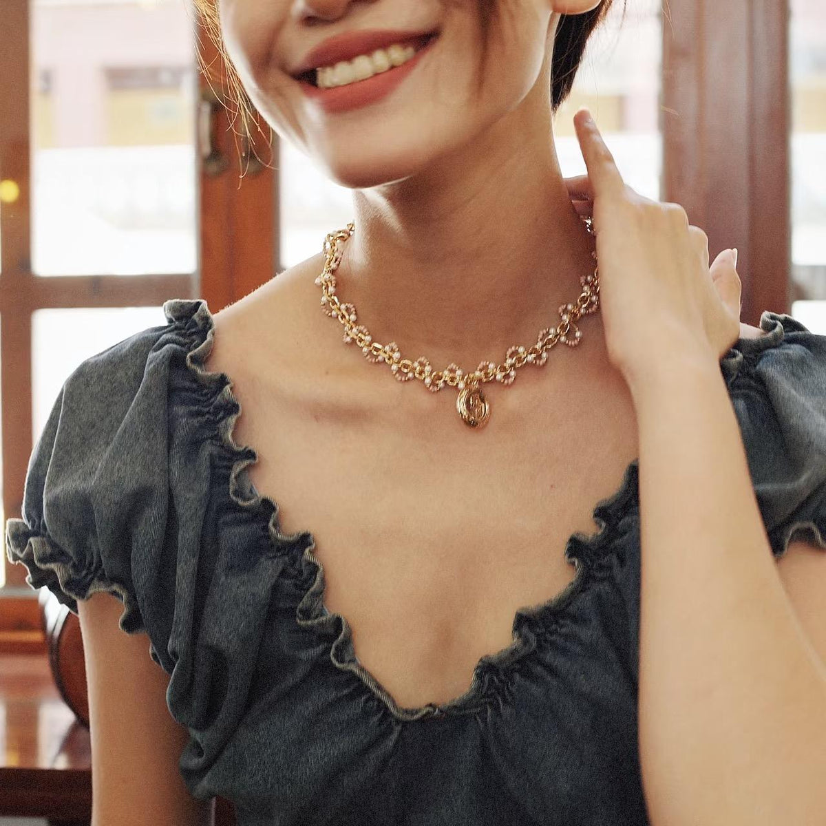 Roselle Wave Medallion Necklace