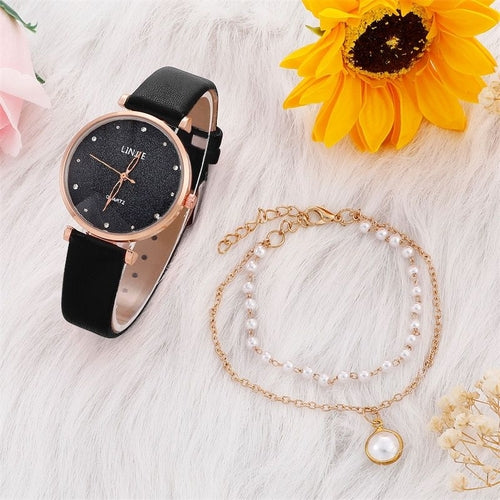 2pcs Women's Watches Set Female Clock Luxury Brand Design Women