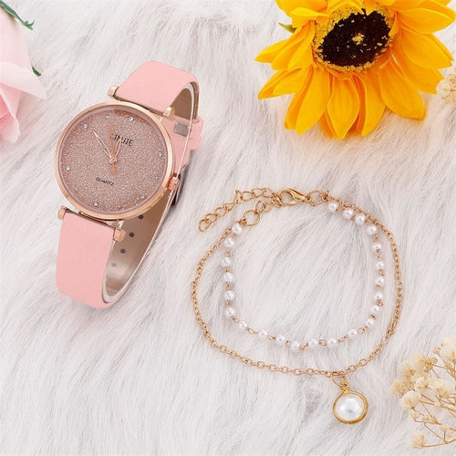 2pcs Women's Watches Set Female Clock Luxury Brand Design Women