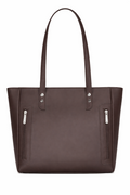 Dark Brown Vegan Leather Zippered Tote