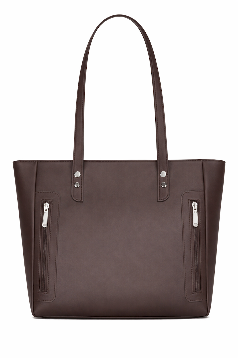 Dark Brown Vegan Leather Zippered Tote