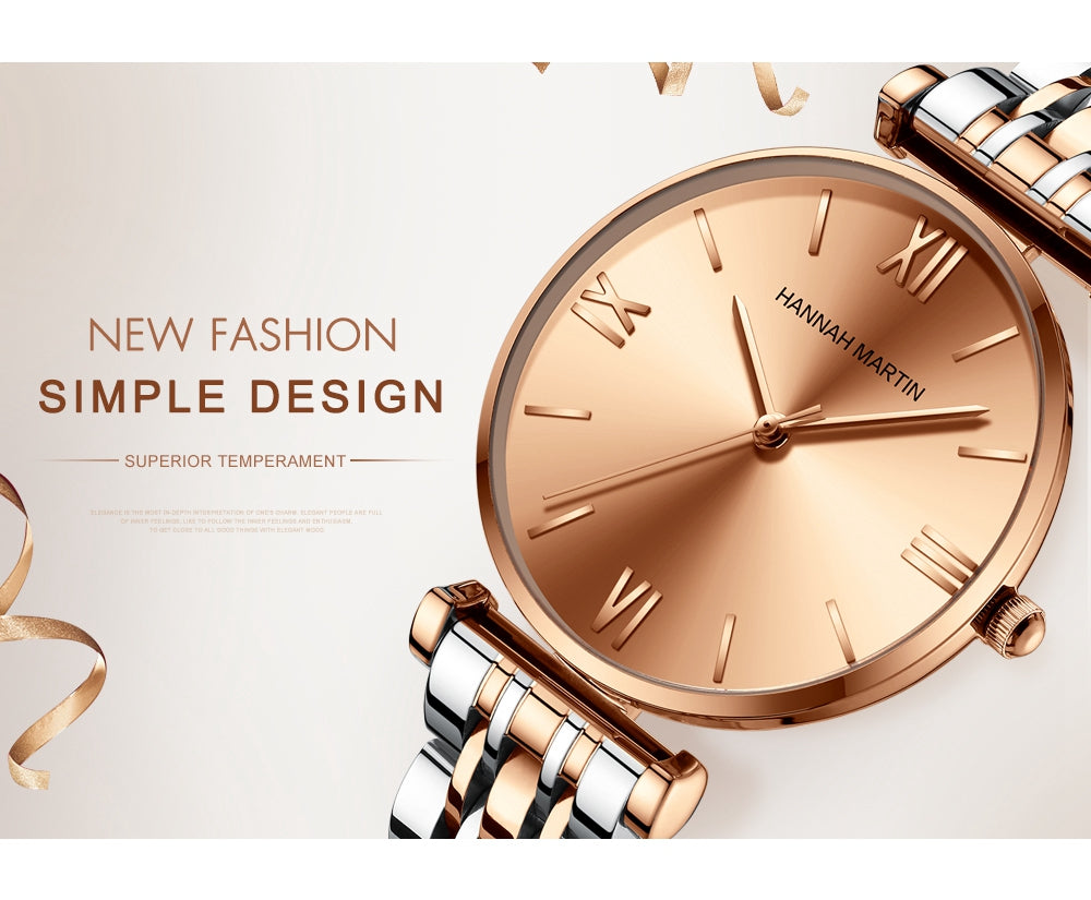 Simple Fashion Stainless Steel Women Watch Rose Gold Elegent Japan