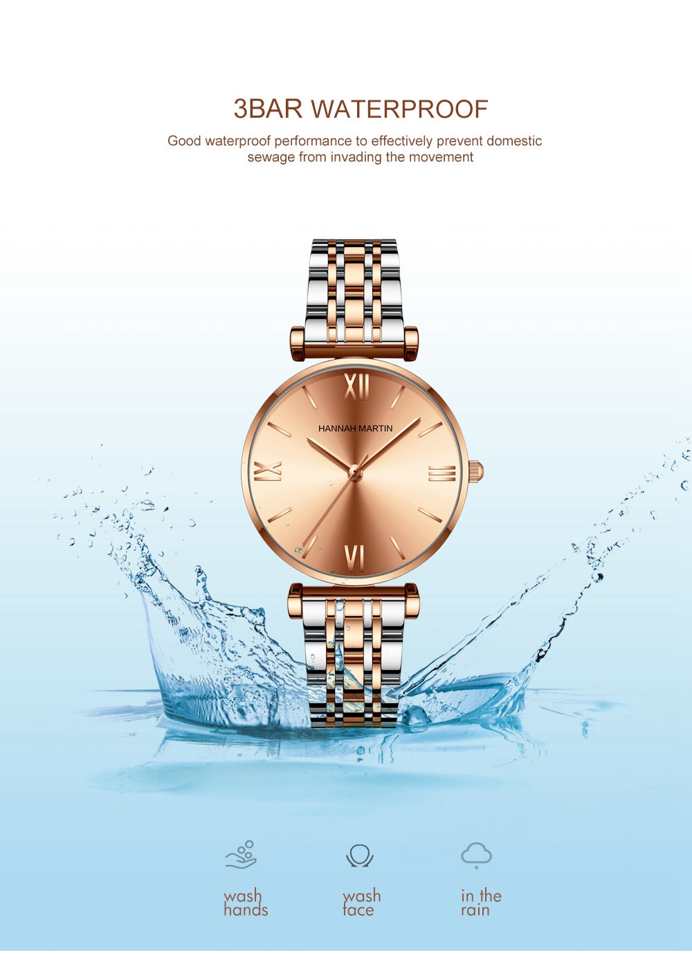 Simple Fashion Stainless Steel Women Watch Rose Gold Elegent Japan