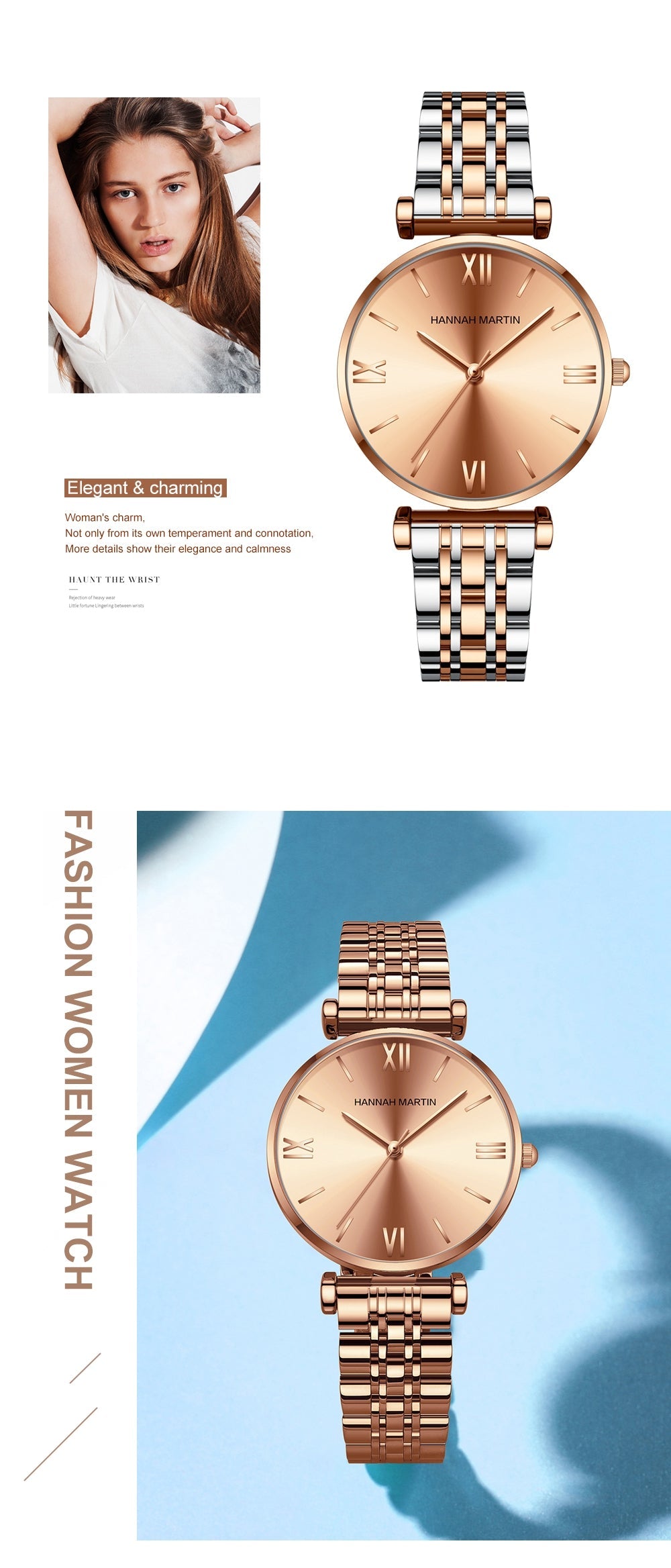 Simple Fashion Stainless Steel Women Watch Rose Gold Elegent Japan