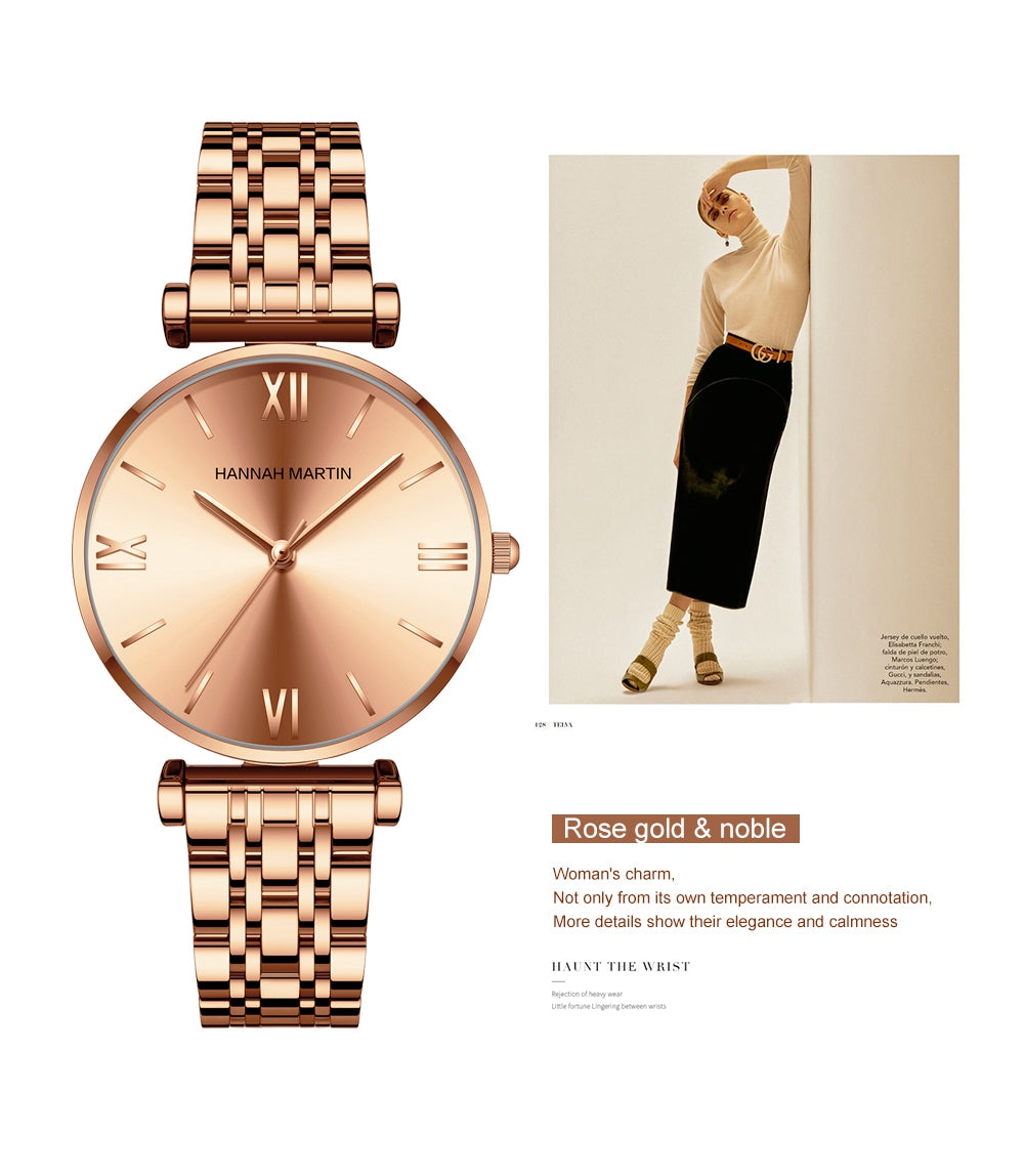 Simple Fashion Stainless Steel Women Watch Rose Gold Elegent Japan