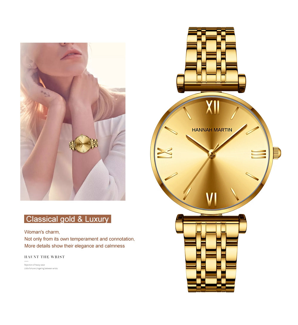 Simple Fashion Stainless Steel Women Watch Rose Gold Elegent Japan